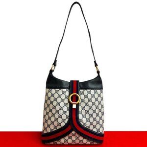 Gucci Vintage Sherry Shoulder Bag Navy X Red